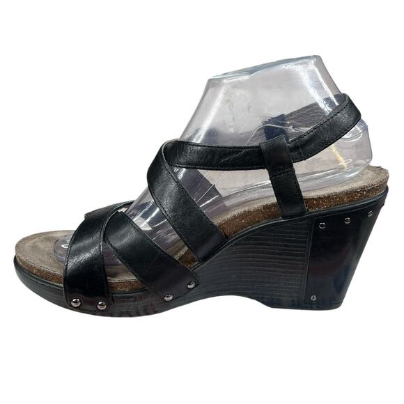 Dansko Women's Frida Black Leather Strappy Wedge Sandal Size 40 US 9.5/10 - Picture 2 of 11